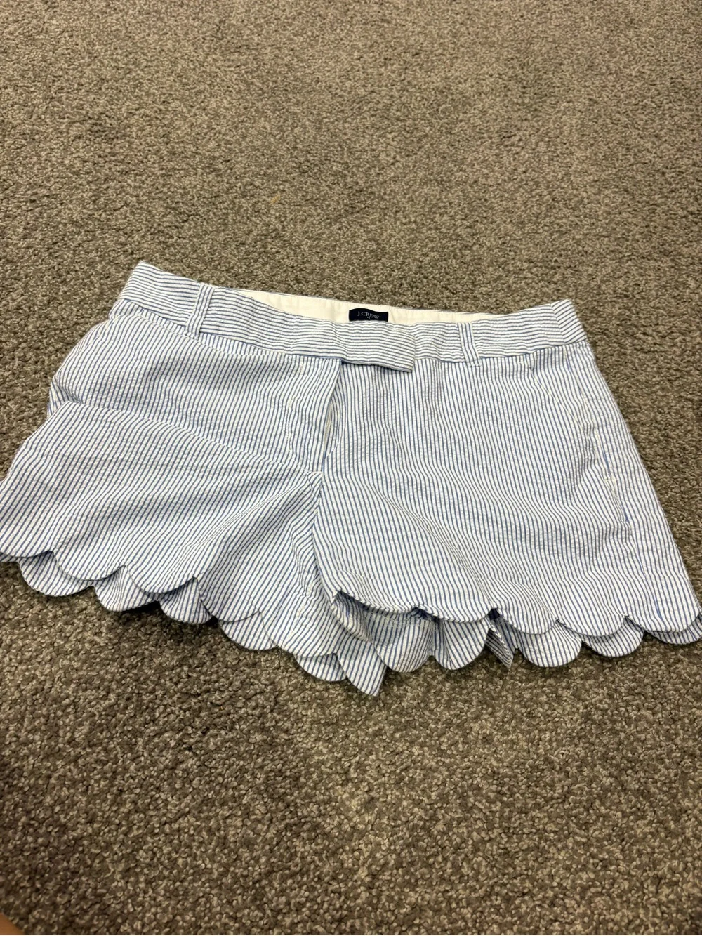 J. Crew Blue White Pinstripe Scalloped Shorts 12 - Picture 1 of 2